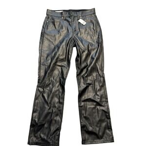 GAP Jeans Womens‎ 6 Petite Black Vintage Slim High Rise Faux Leather Coated